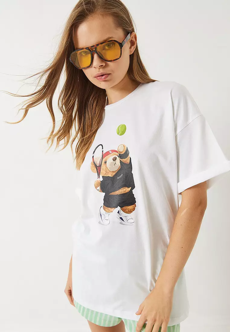 Women's Tennis Teddy Printed Oversize T-Shirt 6005 60283084