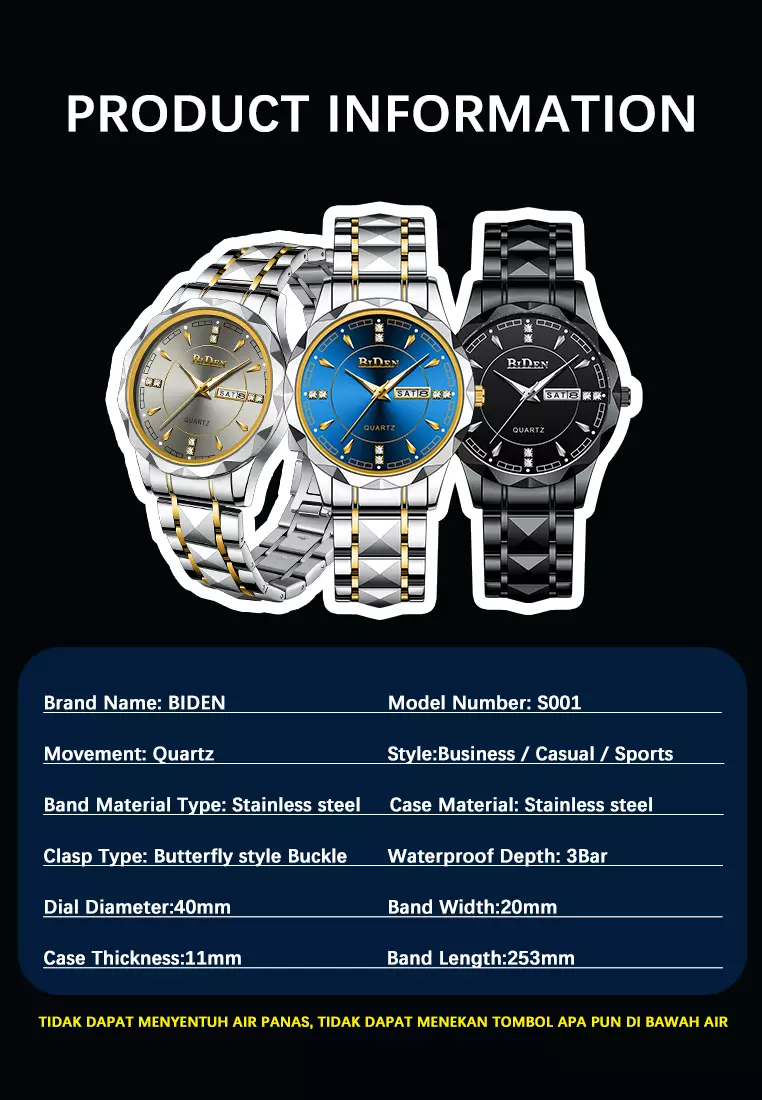 Jam Tangan Pria Anti Air Original Cowok Kalender Bercahaya Analog Luminous Stainless Steel Men Watch abu-abu