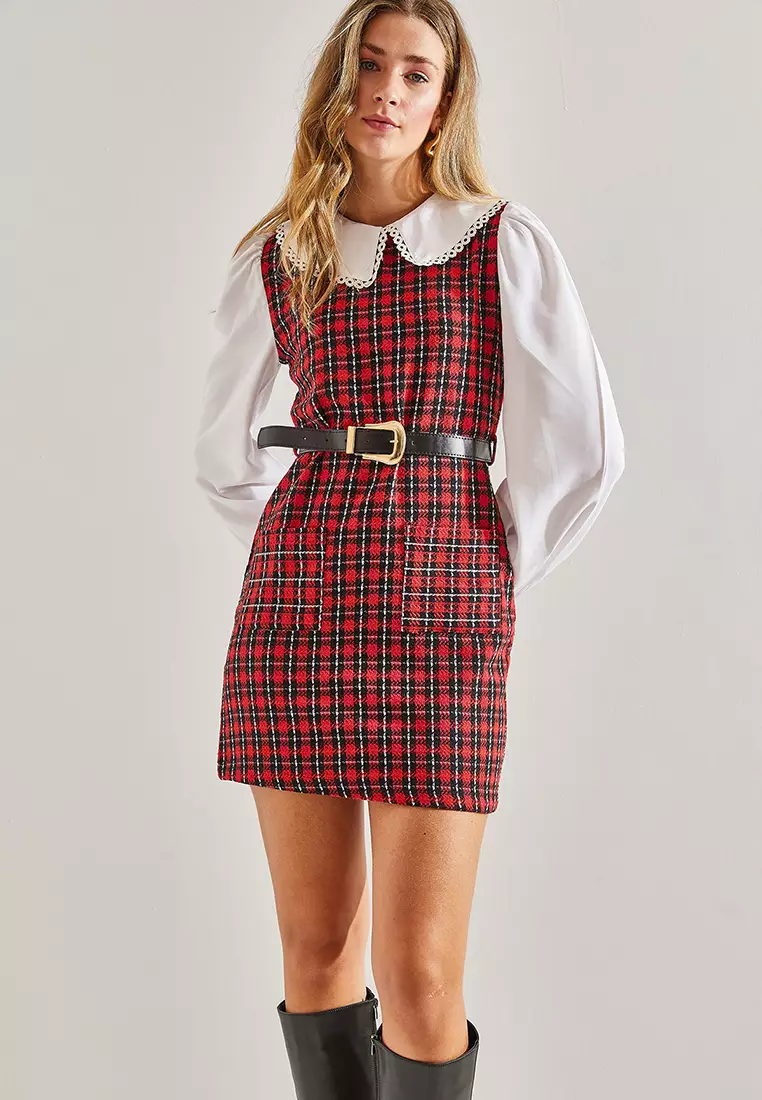 Belted Plaid Dress