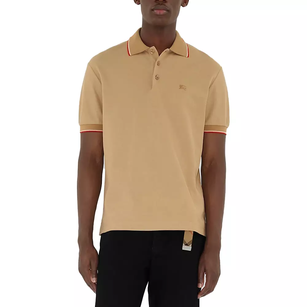 [5.5UPER DEALS] Logo Collar Cotton Polo Shirt Flax