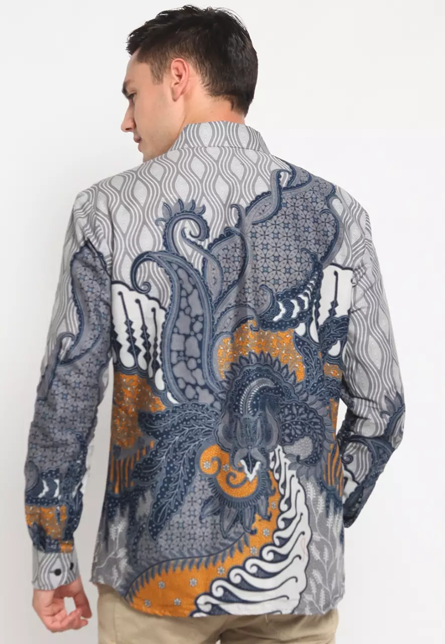 Sakra Biru Kemeja Batik Pria Premium Slimfit Modern Lengan Panjang