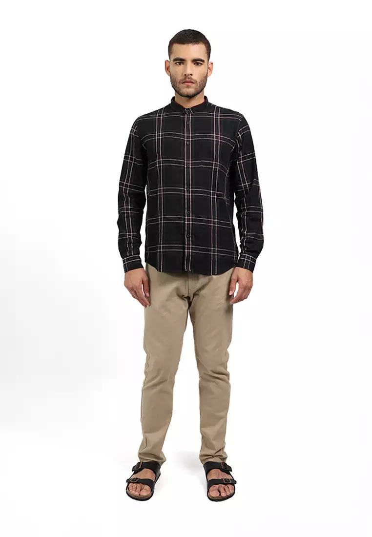 MOC Kemeja Koko Lengan Panjang Pria HAMZA-BLACK Warna BLACK