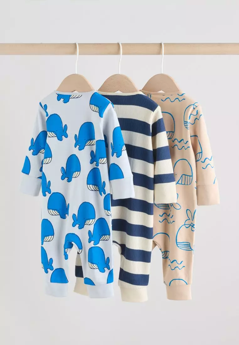 Two Way Zip Baby Sleepsuits 3 Pack