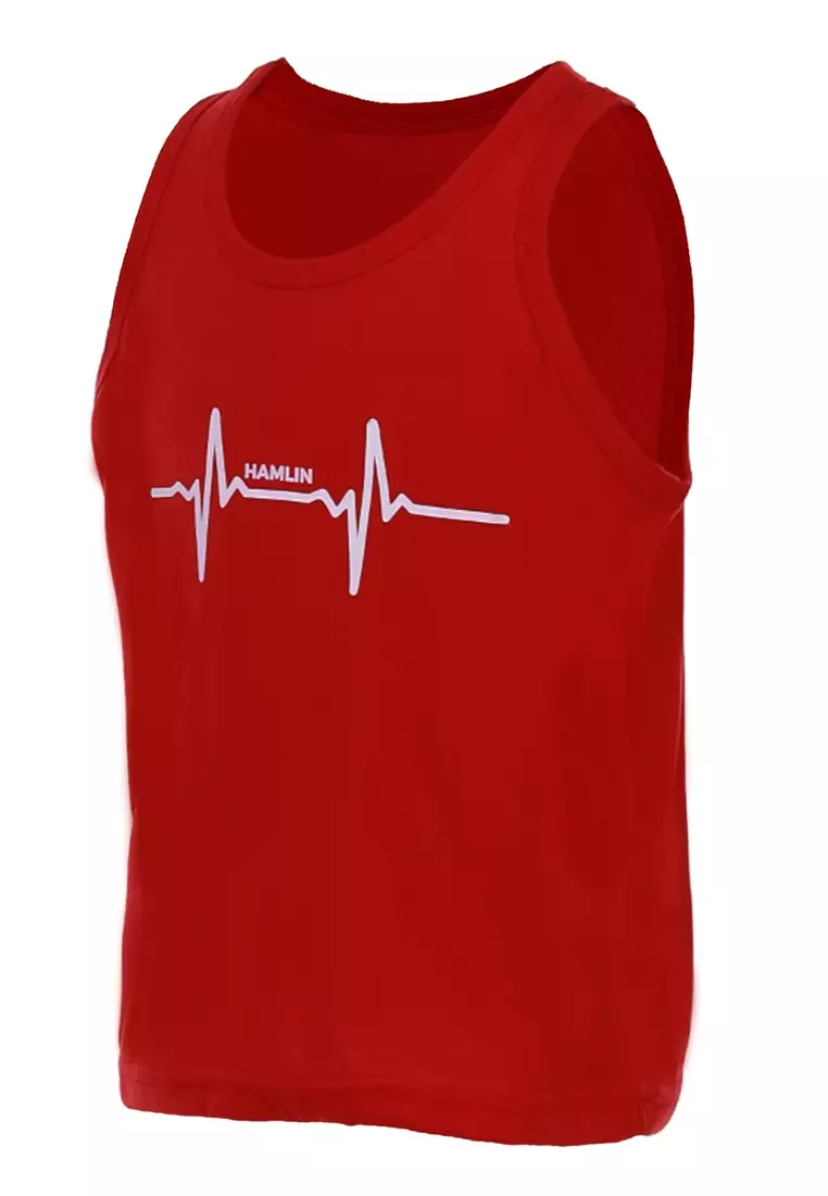 Oriel Singlet Anak Unisex Motif Detak Kids Tshirt Sleeveless Material Cotton ORIGINAL - Red