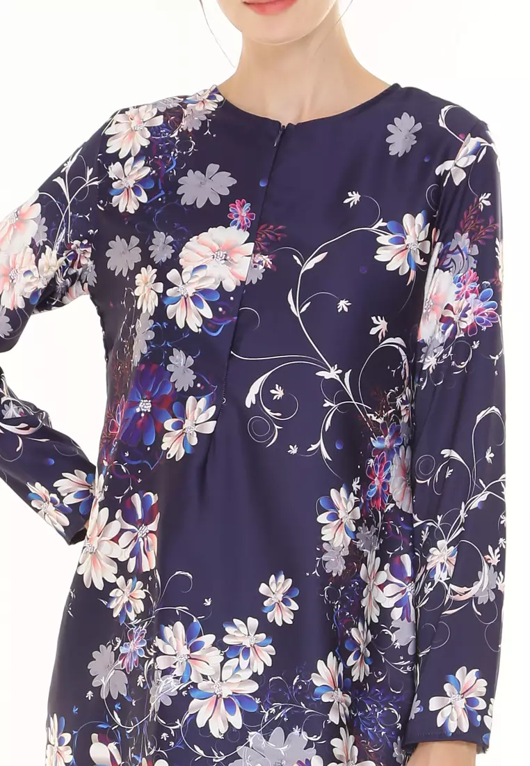 Hanna Printed Kurung Modern in Dark Blue
