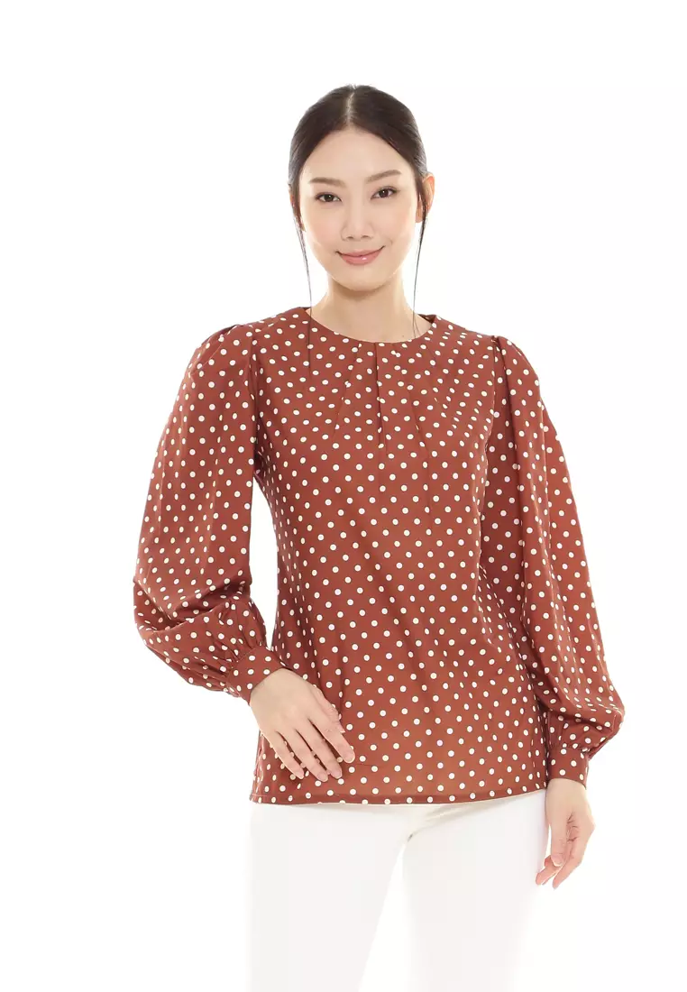 Christina Polka Dot Blouse in Copper Brown