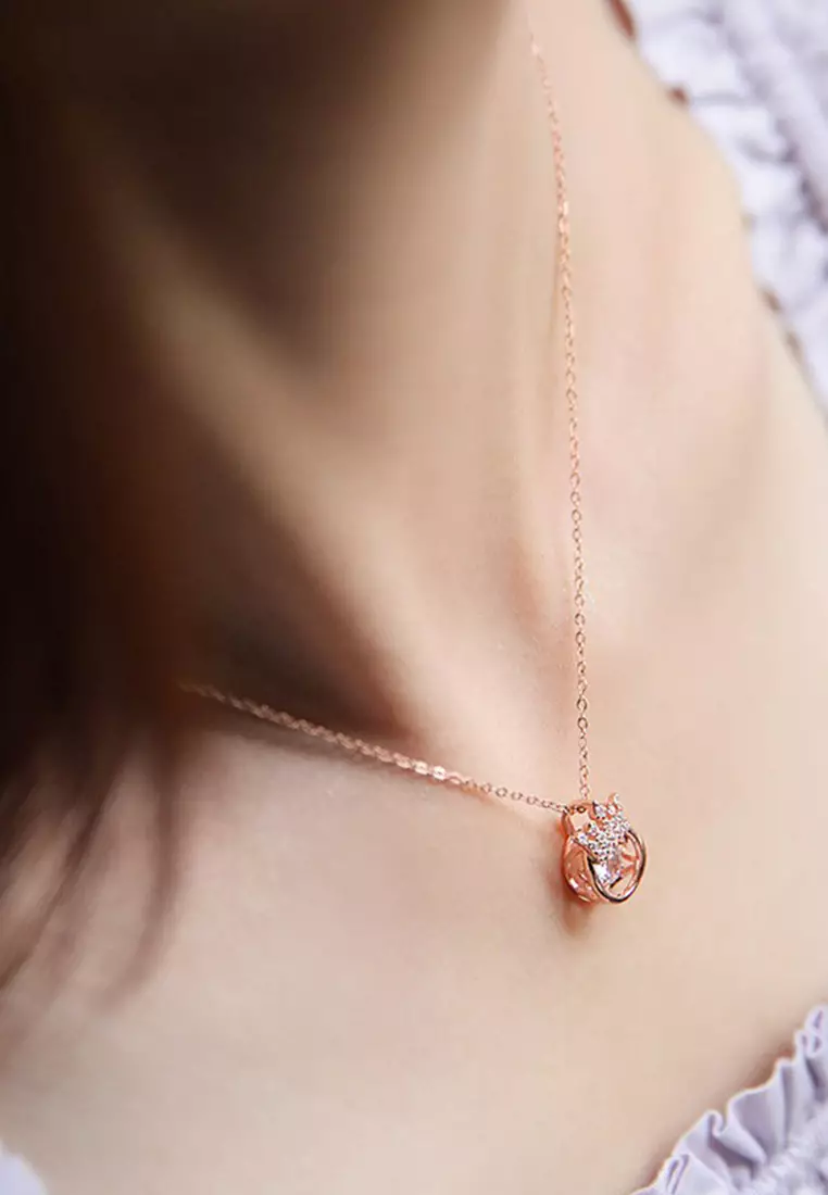 Kalung Wanita Korea Elegan Titanium Original Zircon Perhiasan Kalung Cewek rose