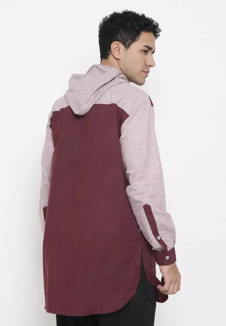 Zayidan Baju Koko Gamis Muslim Pria Zafri Hoodie - Maroon