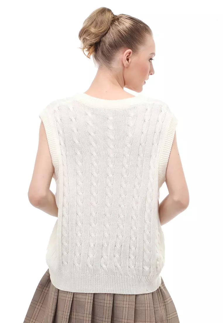 Urice Vest Rajut Atasan Wanita V-neck Sleeves Design Elegant - BW