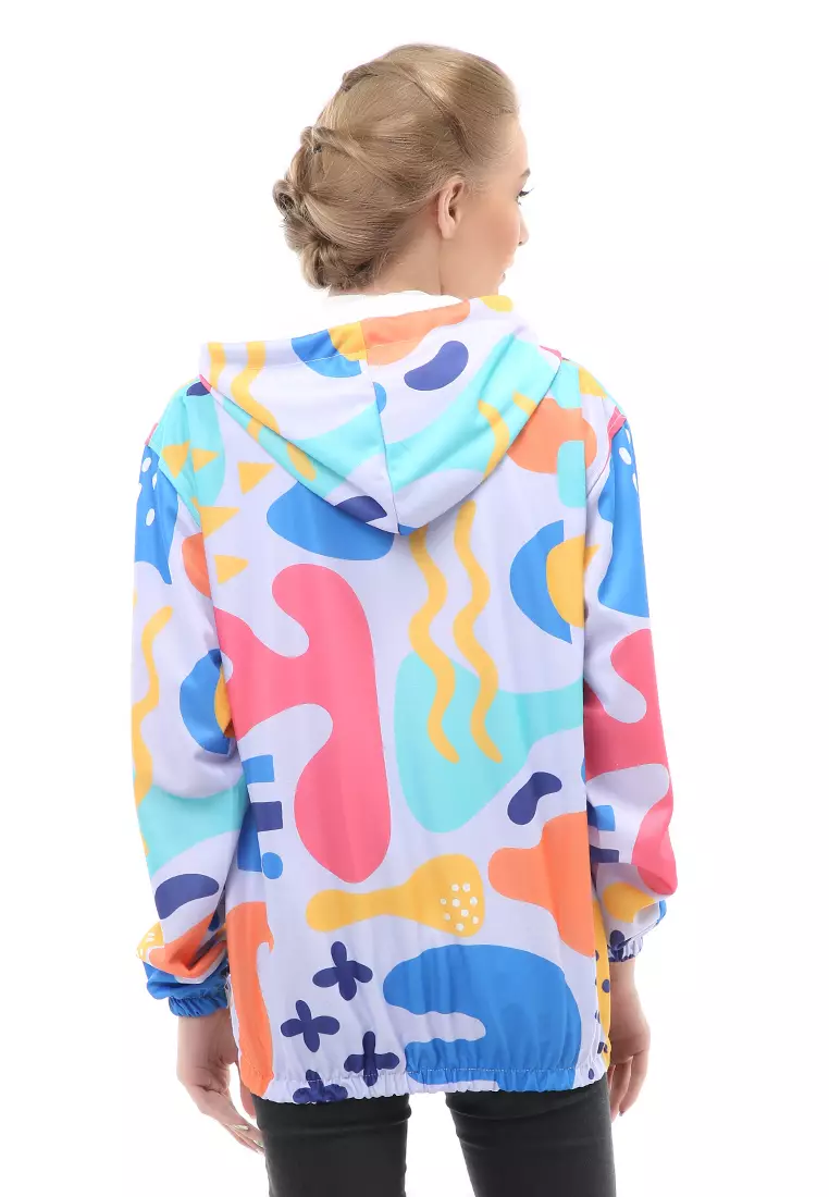 Hardwin Jacket Outer Wanita Jaket Hoodie Sepeda Abstrack Motive 2 Material Parasut ORIGINAL - Orange Blue