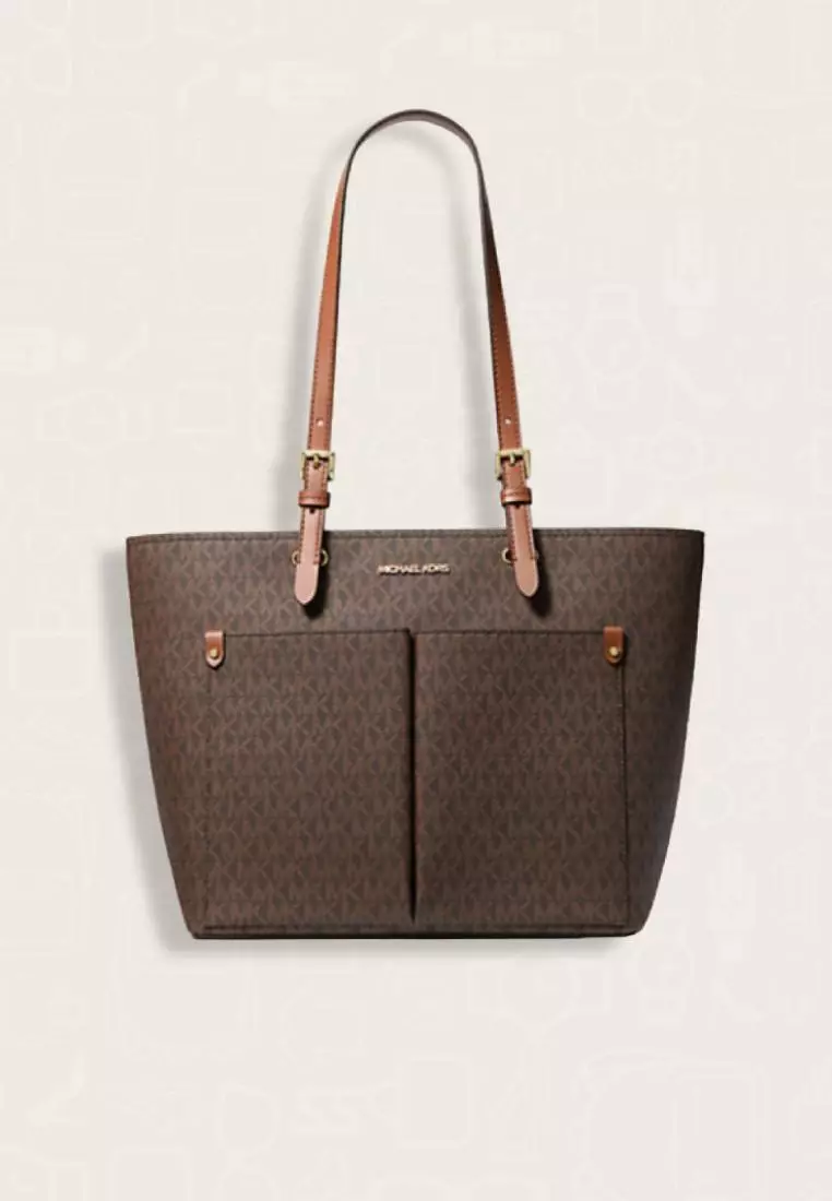Michael kors jet set large logo pocket tote on sale bag