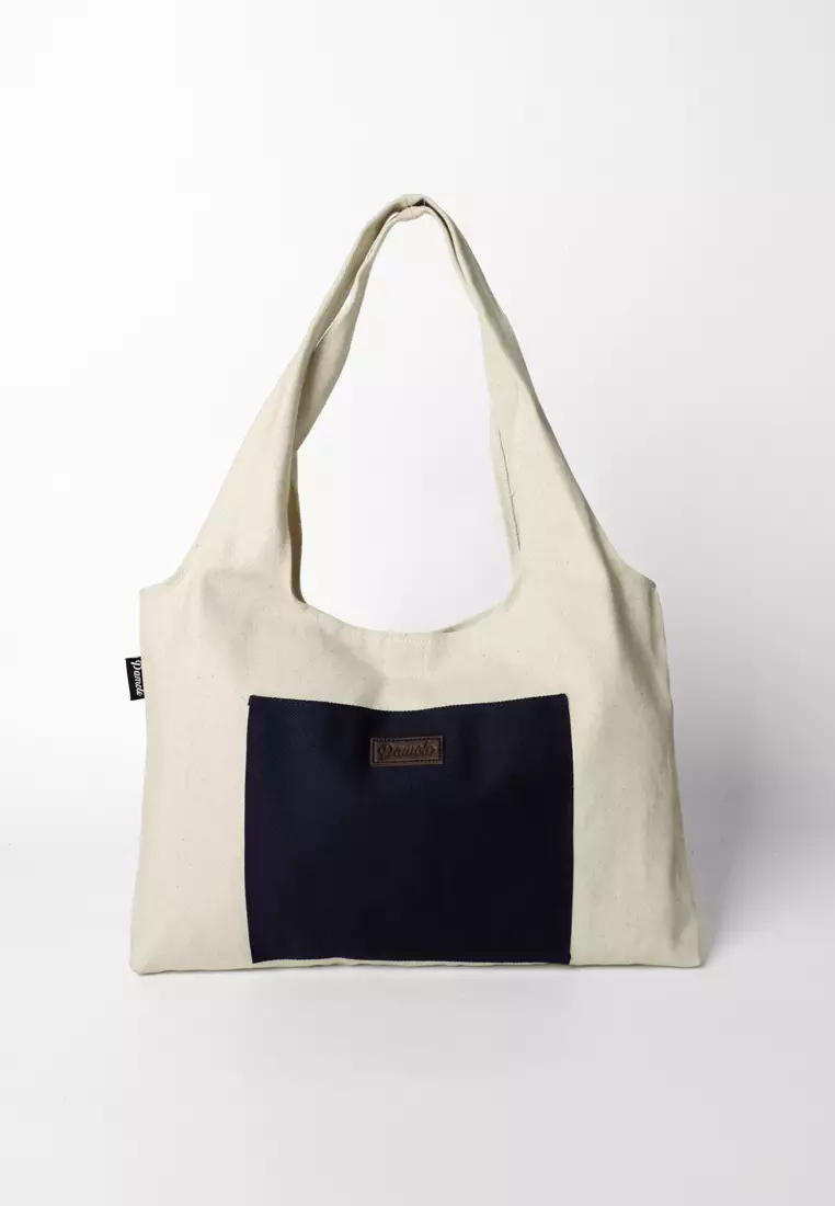 Pamole Tote Bag Totebag Kanvas Tas Belanja - Naya Series - BW Komb Navy