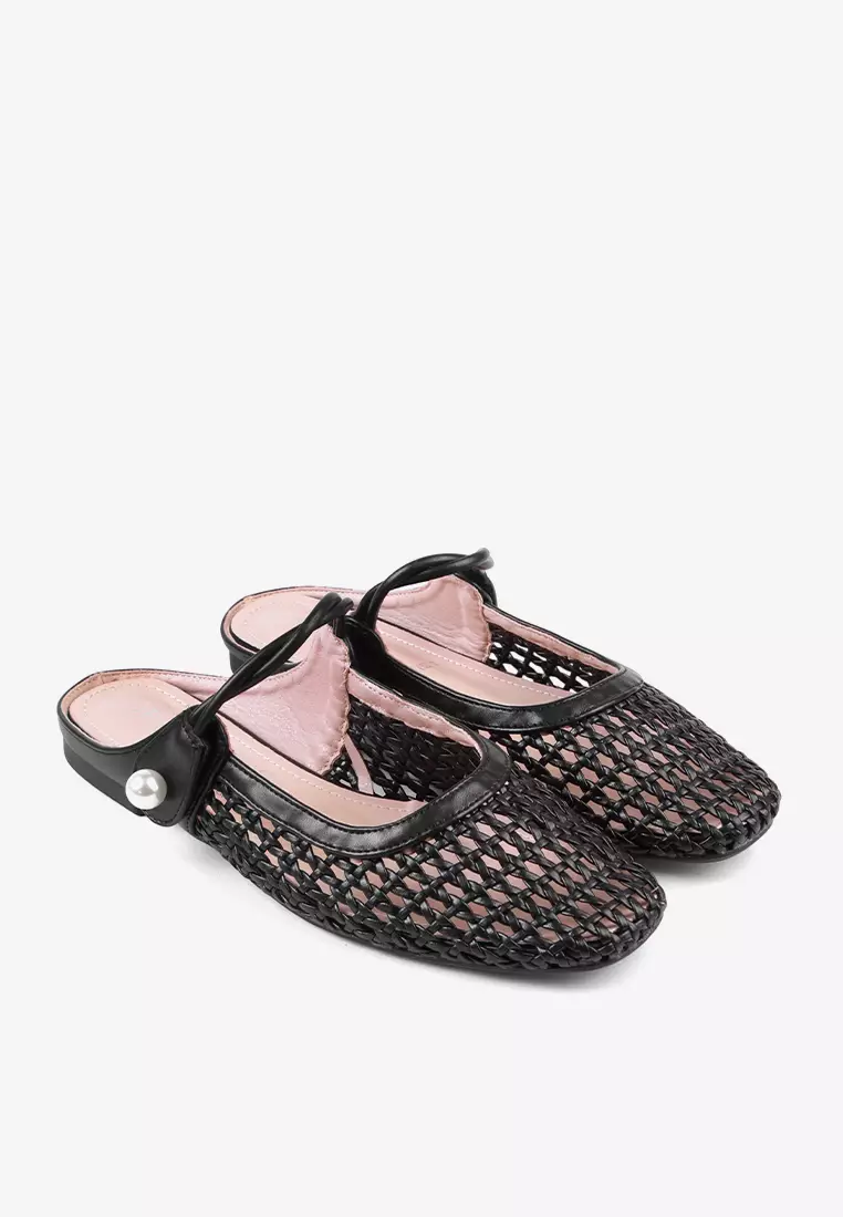 Flatshoes Mules Jaring Transparan Ringan L.Isana Black