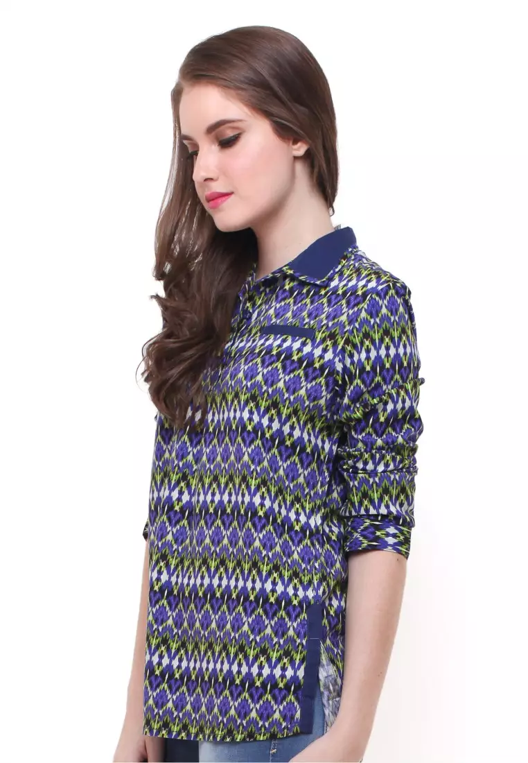 Regular Fit - Kemeja Wanita - Motif Batik - Variasi Warna - Biru