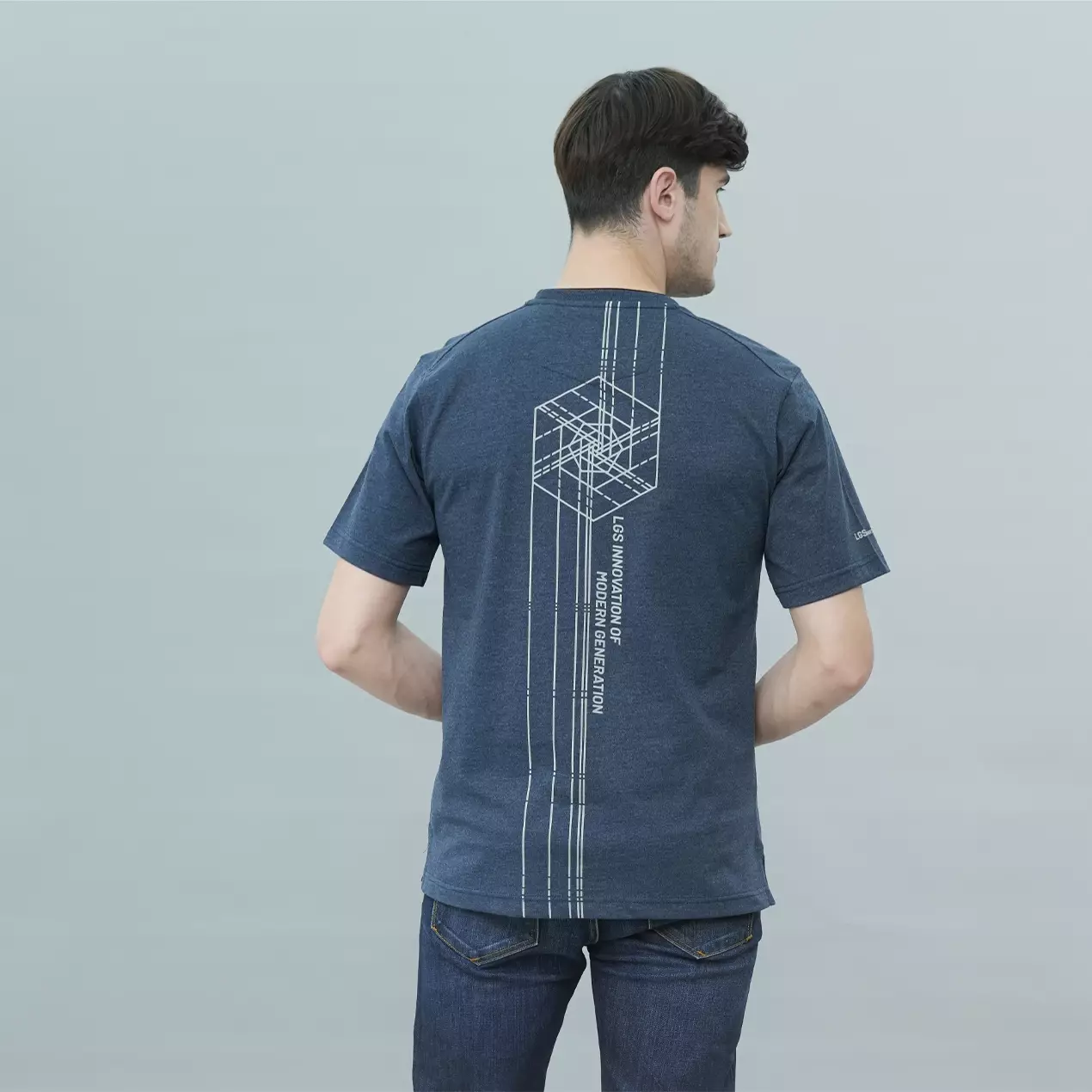 LGS - Kaos Casual Pria - Lengan Pendek - Motif Sablon - Navy Gelap - Regular Fit - CTS.222.S3387.01.C