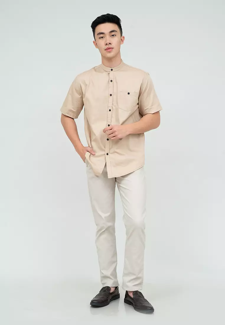 Houseofcuff Baju Koko Kemeja Lengan Pendek Pria Krim