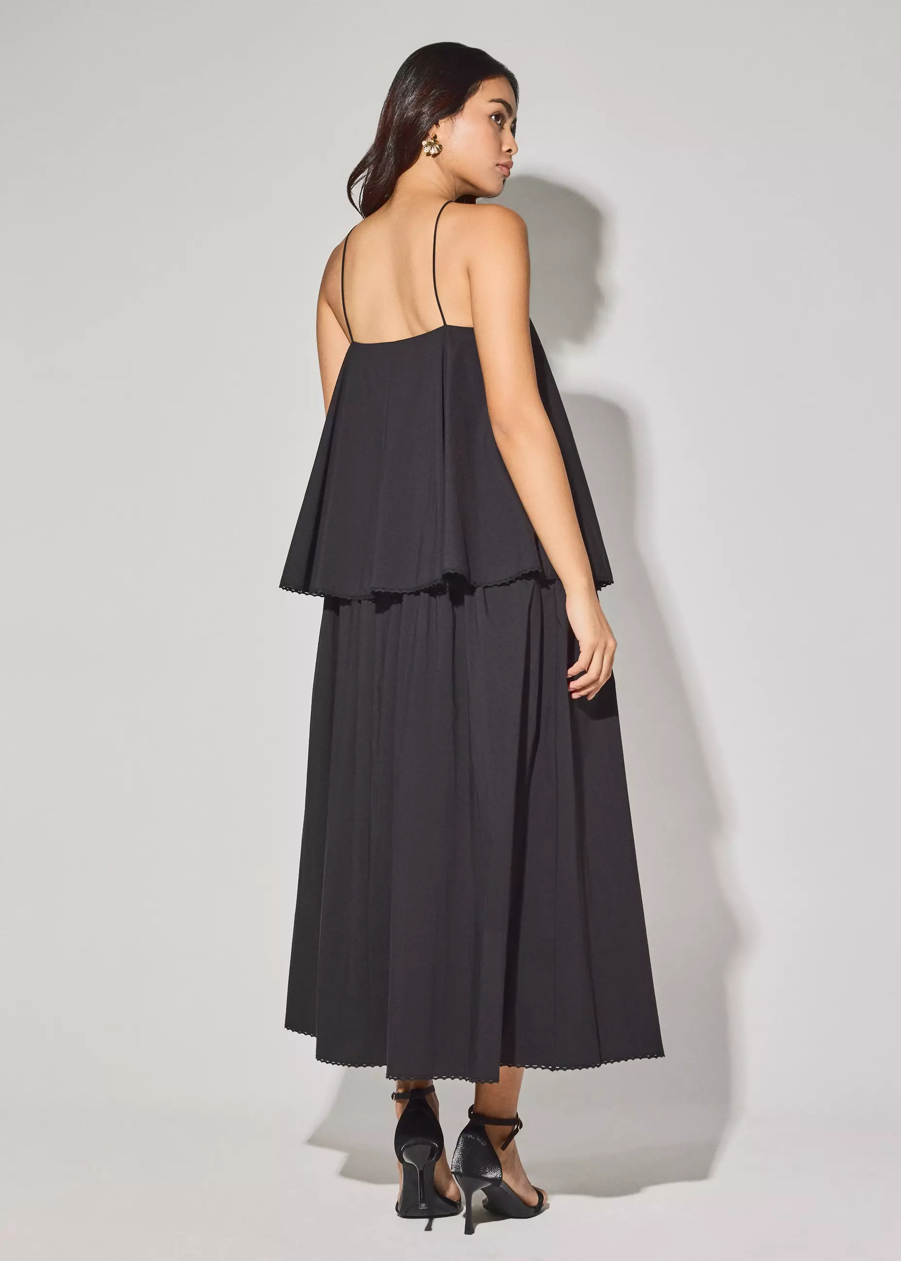 Dress Wanita - Cotton Tiered Halter Neck Trapeze Maxi Dress