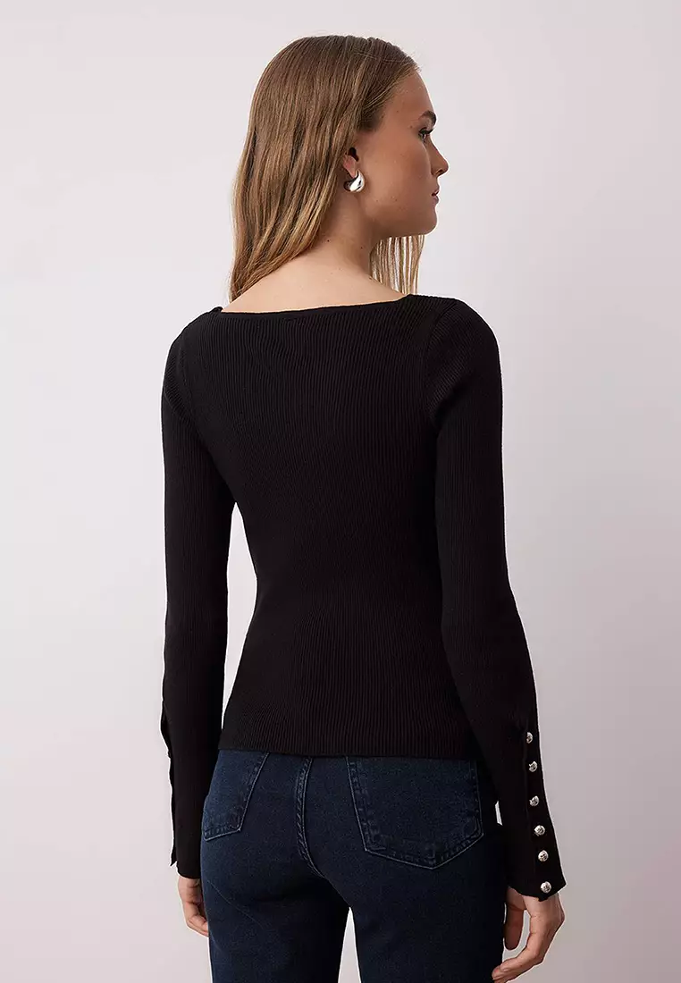 Black Mercerized Look Premium Yarn/Special Yarn Knitwear Sweater