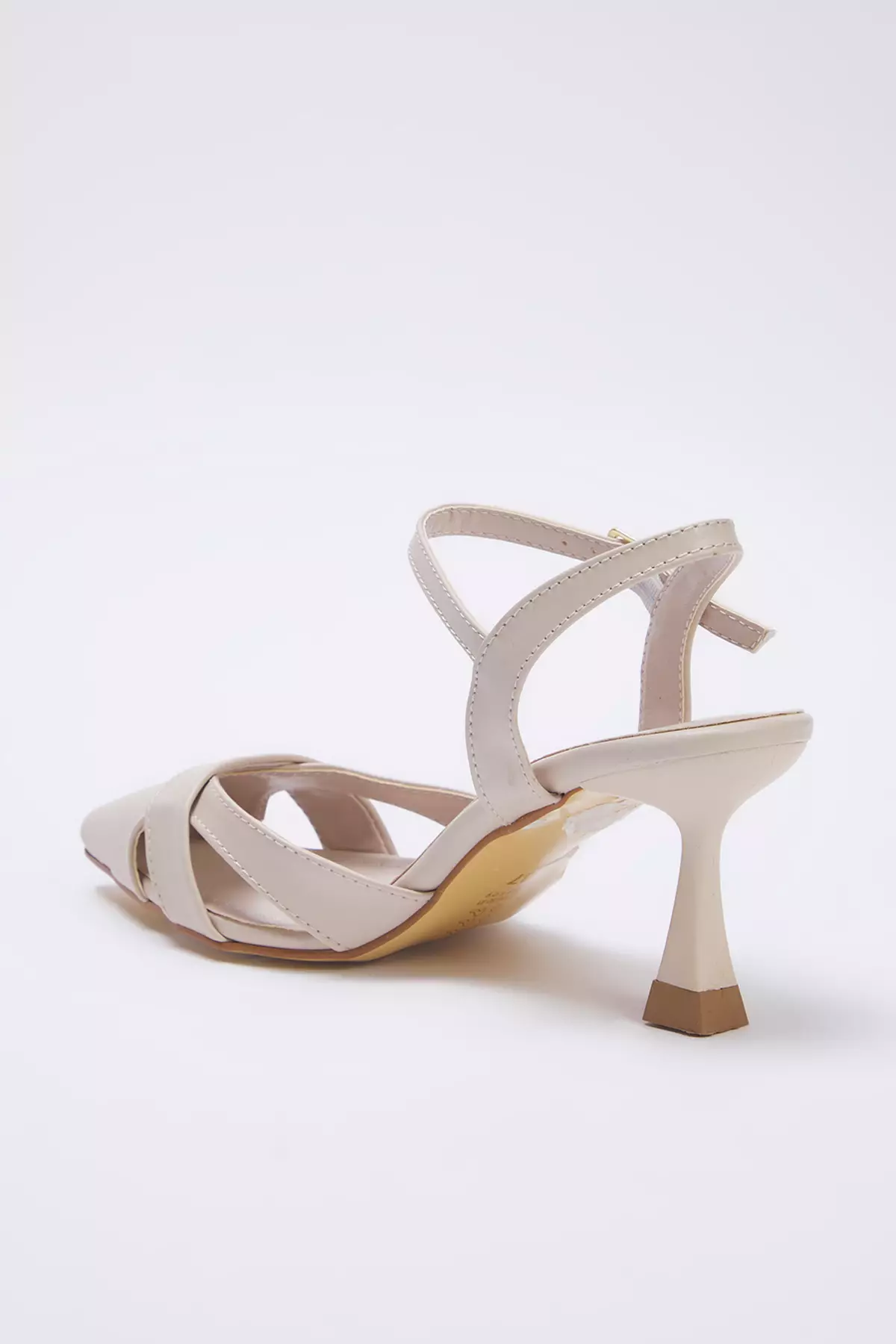 Beige Cut Out Detailed Pointed Toe Women's Classic High-Heeled Shoes Takss25To00029