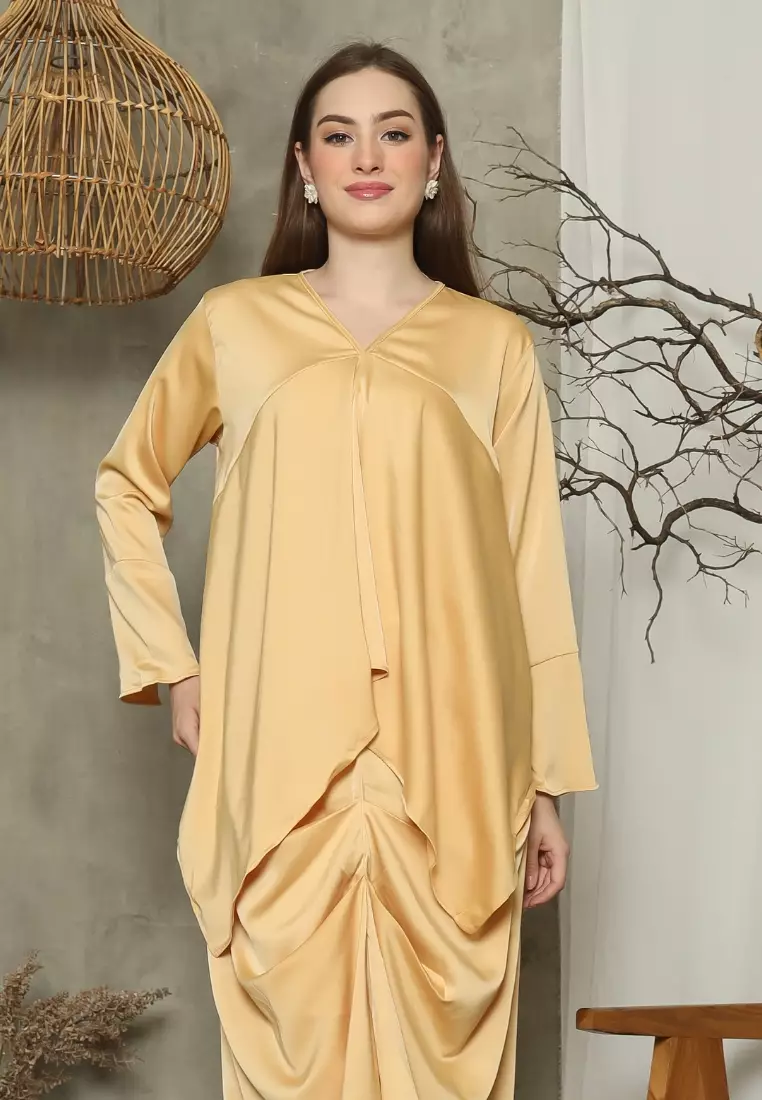 RINJANIE BATIK - Dress Batik Wanita - Set Rinjana - Yellow - Lena Series - OOTD - Satin Silk Premium