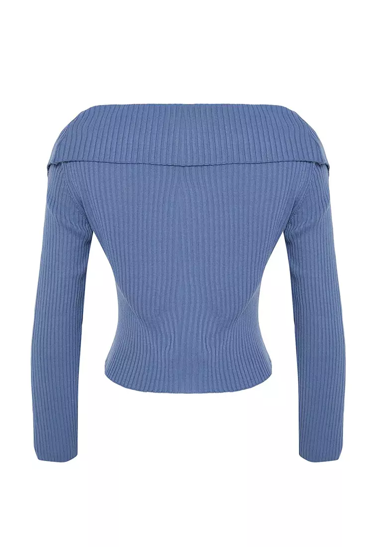 Blue Turn-Down Collar Knitwear Cardigan Twoaw24Hi00284