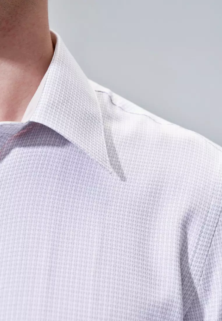Light Gray Checkered Pattern Slim Fit Shirt