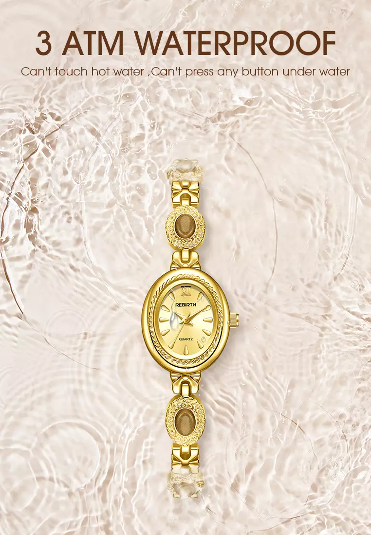Jam Tangan Wanita Original Korea Style Kuasar Anti Air Tali Stainless Steel Jam Tangan Cewek B016 Gold