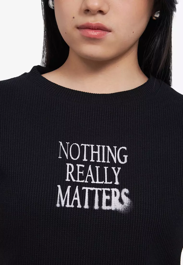 Waffle Knit Printed Crop Tee