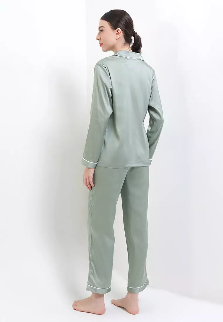Piyama Pyjama Baju Tidur Satin Silk Long Sleeve Long Pants Sleepwear