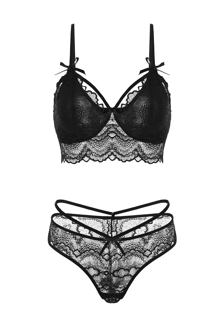 Buy LYCKA LDB4091-Lady Two Piece Sexy Bra and Panty Lingerie Sets (Black)  Online