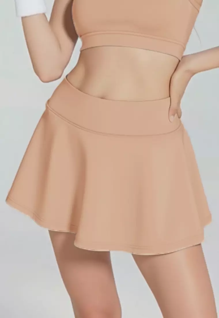 LB129 Rok Padel Tenis Wanita Legging inside Skort ada Kantong TdBolt coklat muda