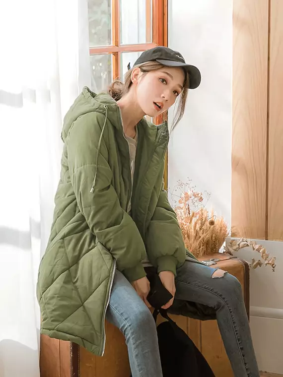 Buy OBSTYLE Light Warm Tech Cotton Double Zipper Hooded Jacket [EA3276