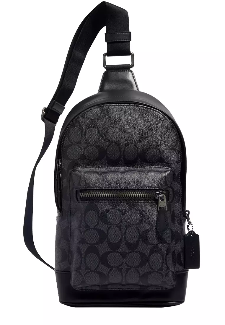 Buy COACH Coach West Pack Bag In Signature Canvas In Charcoal Black ...