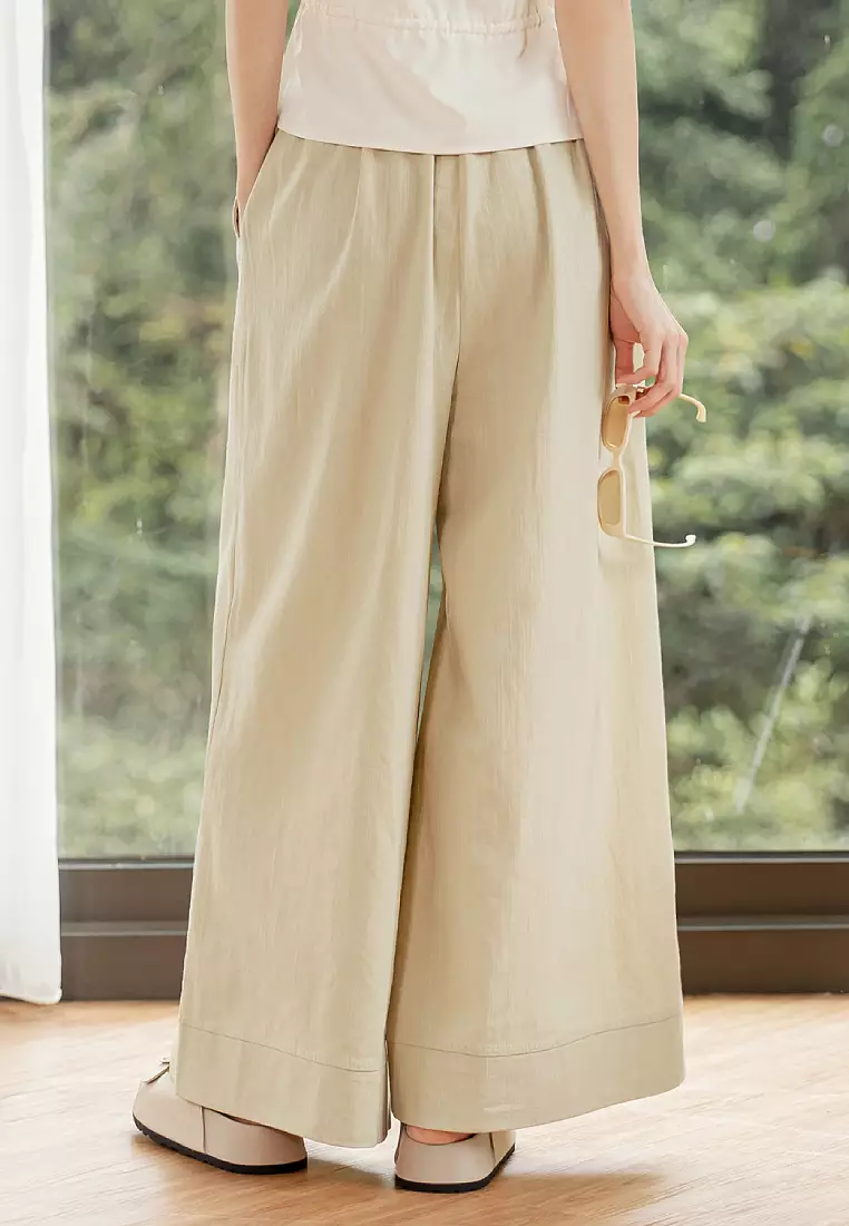 Plain Wide-Leg Elasticated Trousers [BA7879]
