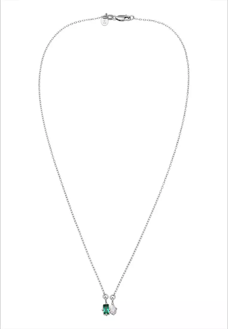 Kalung Perhiasan Perak 925 Wanita Drop dengan Synthetic Emerald dan Zirconia