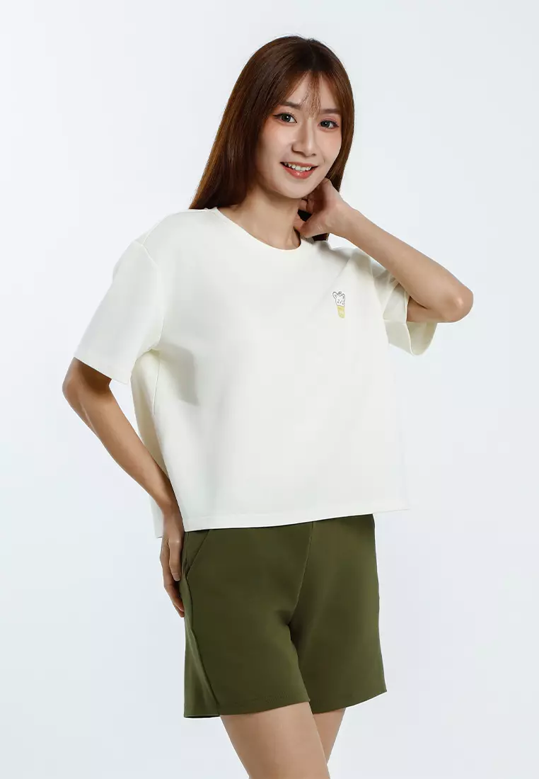 Forest Baju T-Shirt Perempuan | Forest Ladies Premium Weight Air Cotton Loose Fit Crop Tee - 822522-18Cream