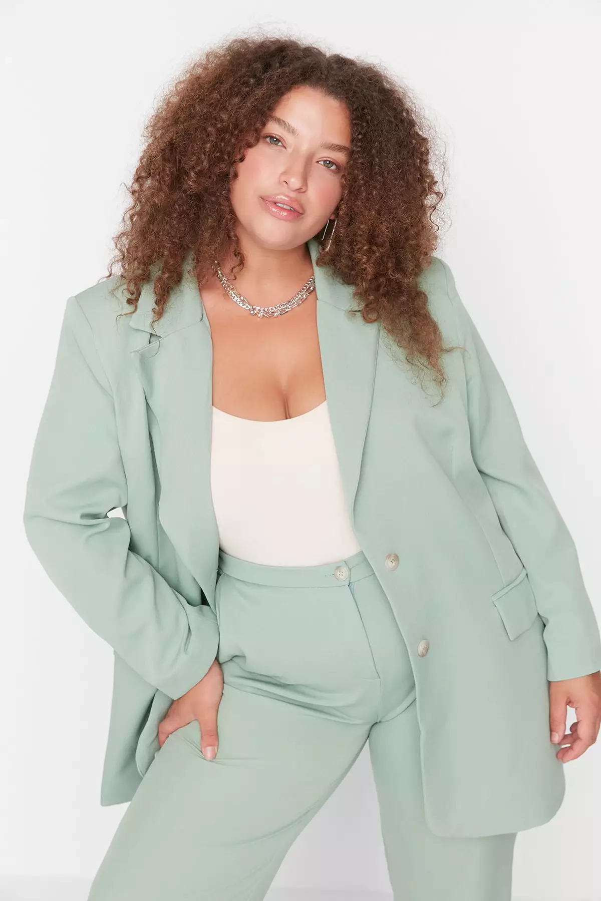 Plus Size Green Oversized Blazer Jacket