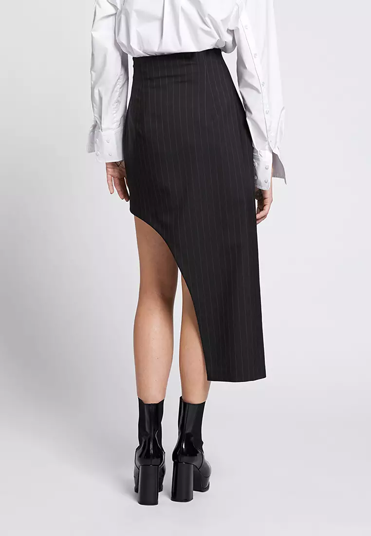 Fitted Asymmetric Pinstripe Skirt