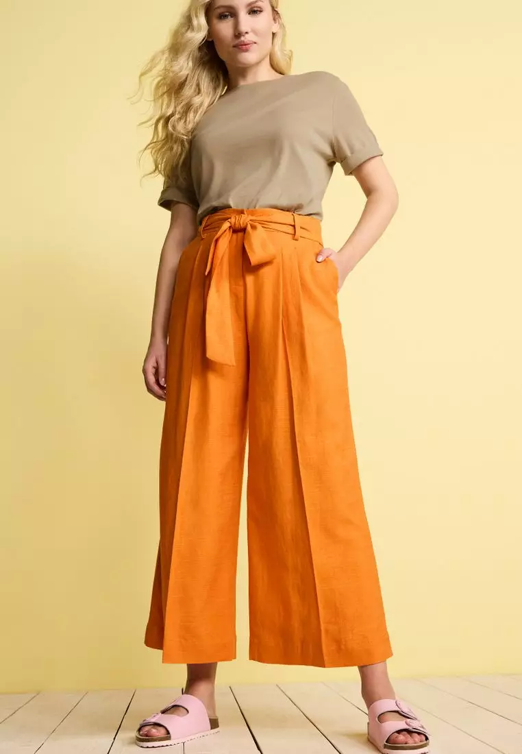 Linen Blend Tie Waist Crop Trousers