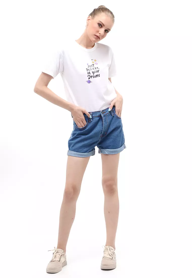 Radmila Hot Pants Wanita Aksen Lipat Regular Fit - Biru Medium