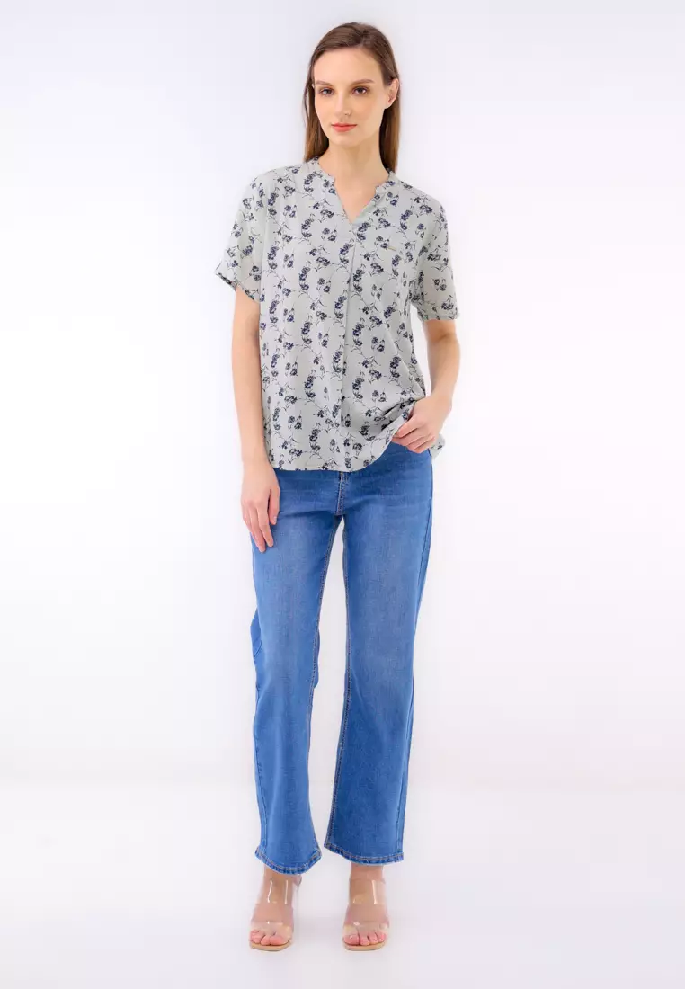 Woven Printed Soft Linen Short Sleeve Blouse