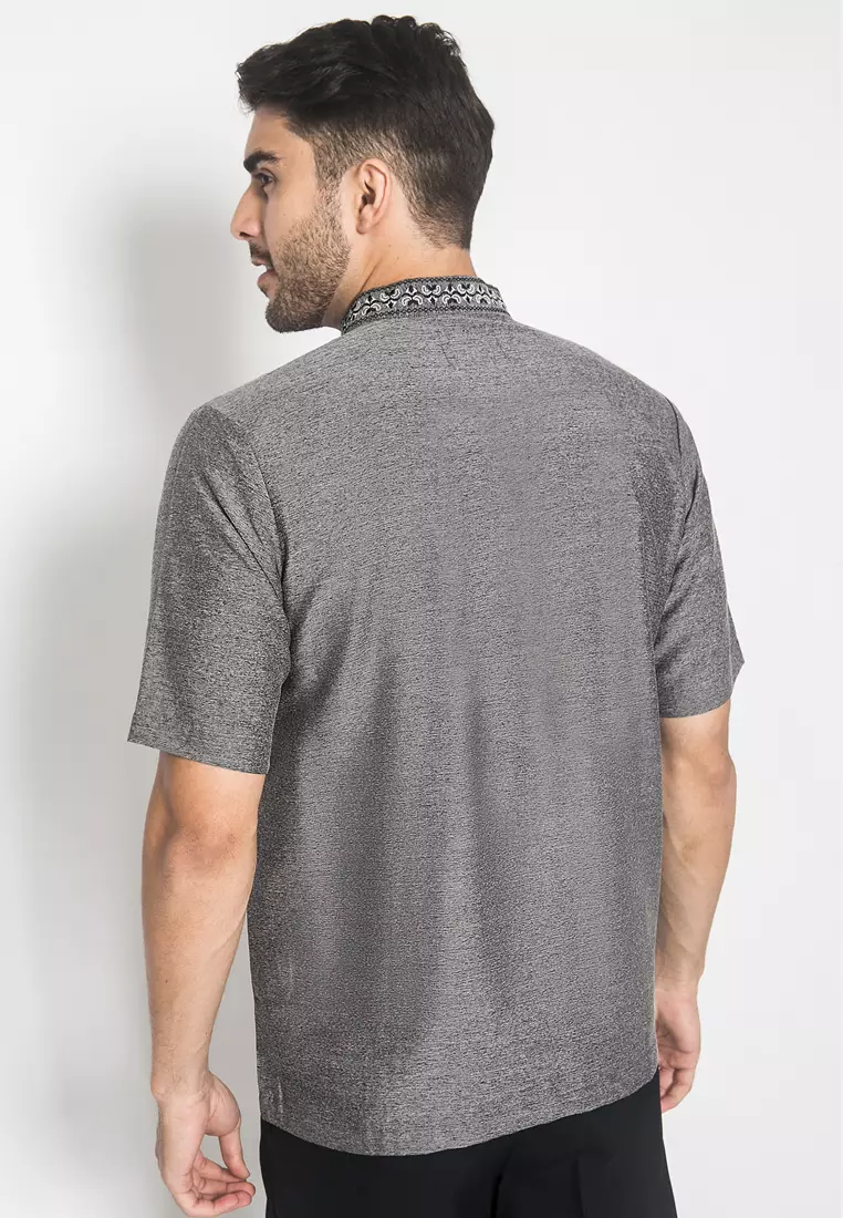 LGS - Slim Fit - Baju Koko - Kerah Bordir -Kantong Satu - Abu - JSH.385.A1015KF.311.C