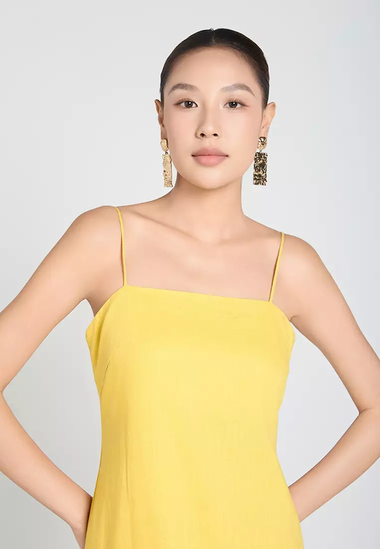 Linen Spaghetti-Strap Pencil Dress