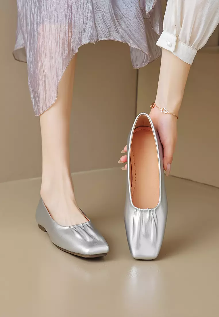 Square Toe Microfiber Leather Flat Shoes WW888-1