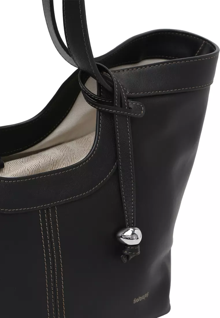 Scoop Top Basket Tote Bag - Black