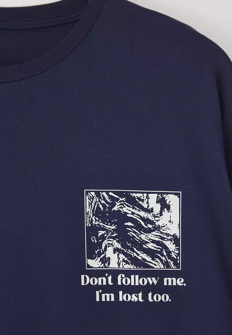 Navy Blue Back Printed Large Size T-Shirt Tbbss25Bf00081
