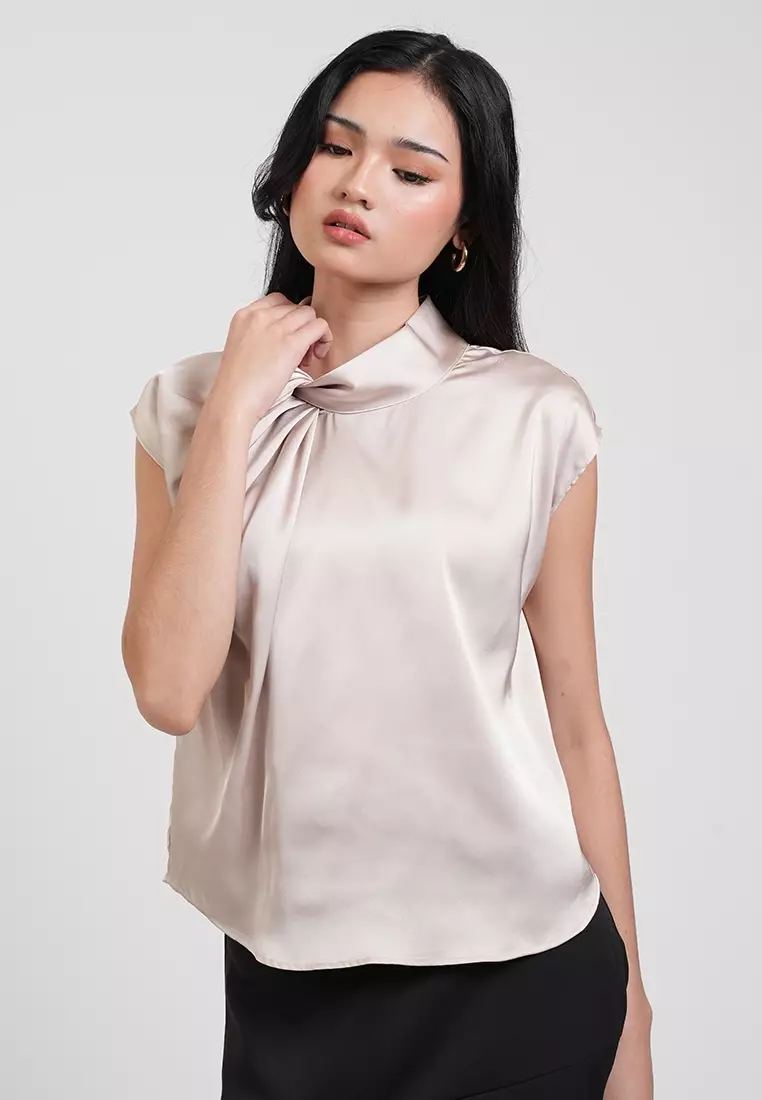 Anastasia Twisted High Neck Satin Top