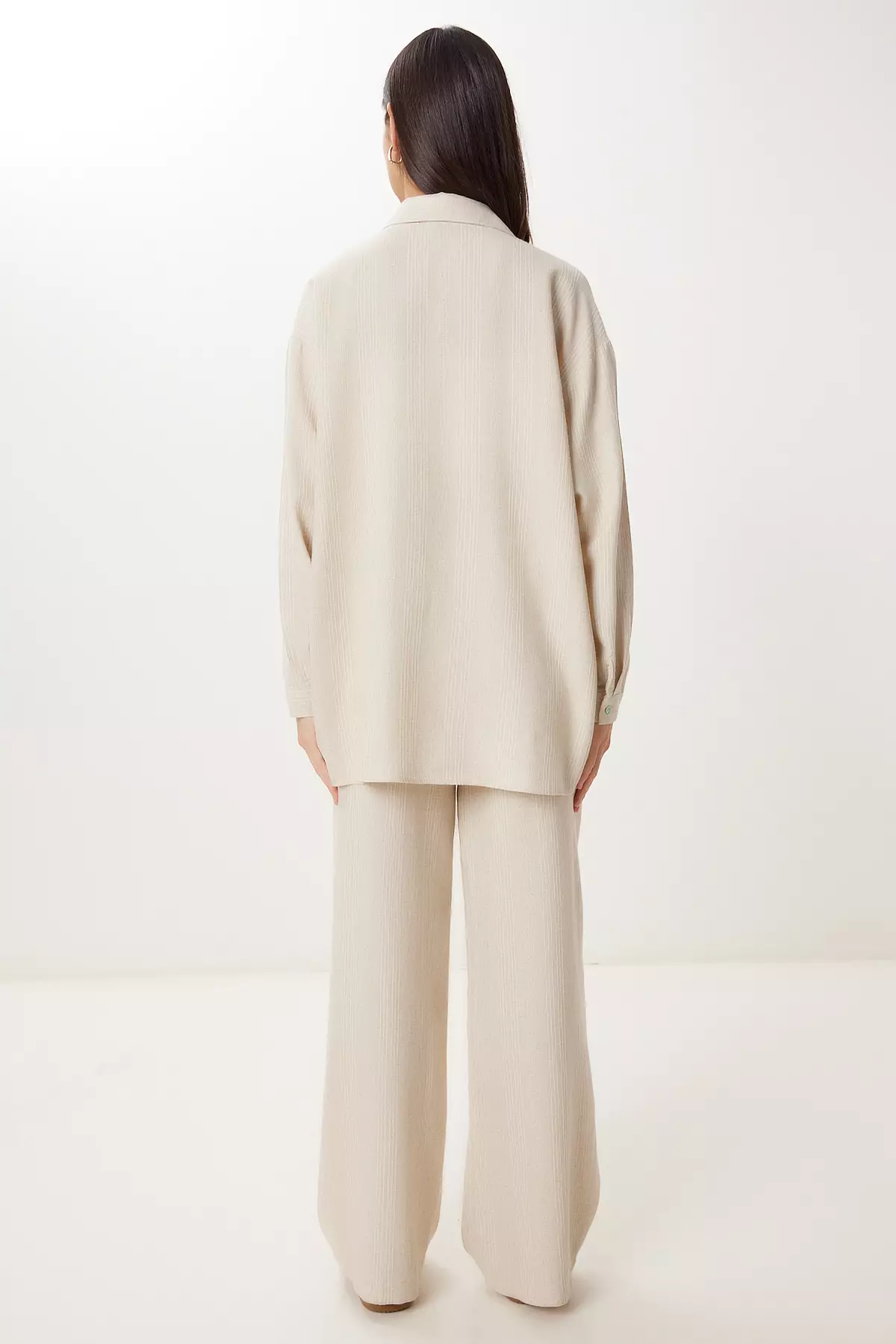 Women's Cream Linen Shirt Pants Suit Fg00056