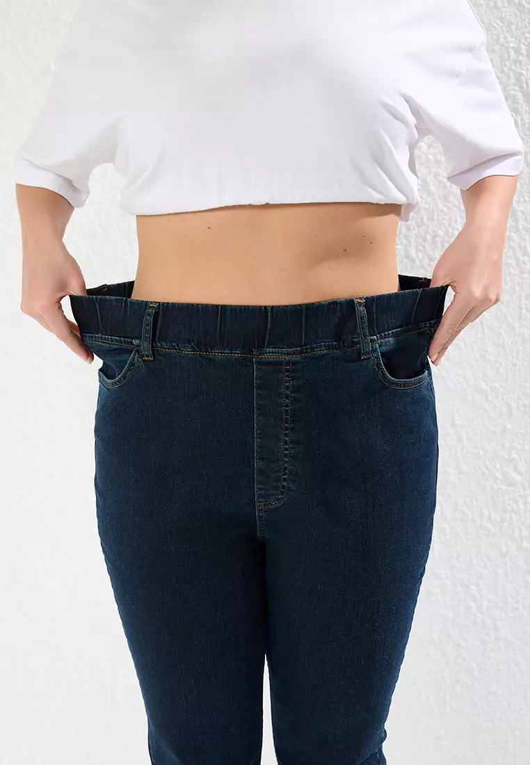 Dark Blue High Comfort Elastic Waist Flare Fit Jeans TBBAW25CJ00031