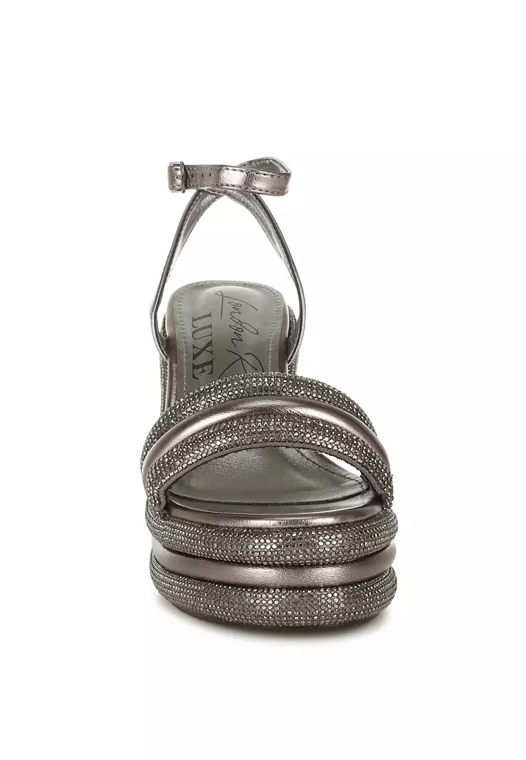 Pewter Rhinestone Studded Wedge Sandals